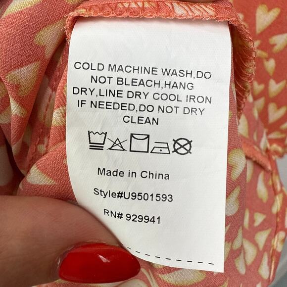 Suzanne Betro Top Women 2X Orange Pleated Hearts Print Tunic Blouse Valentines - Picture 6 of 9